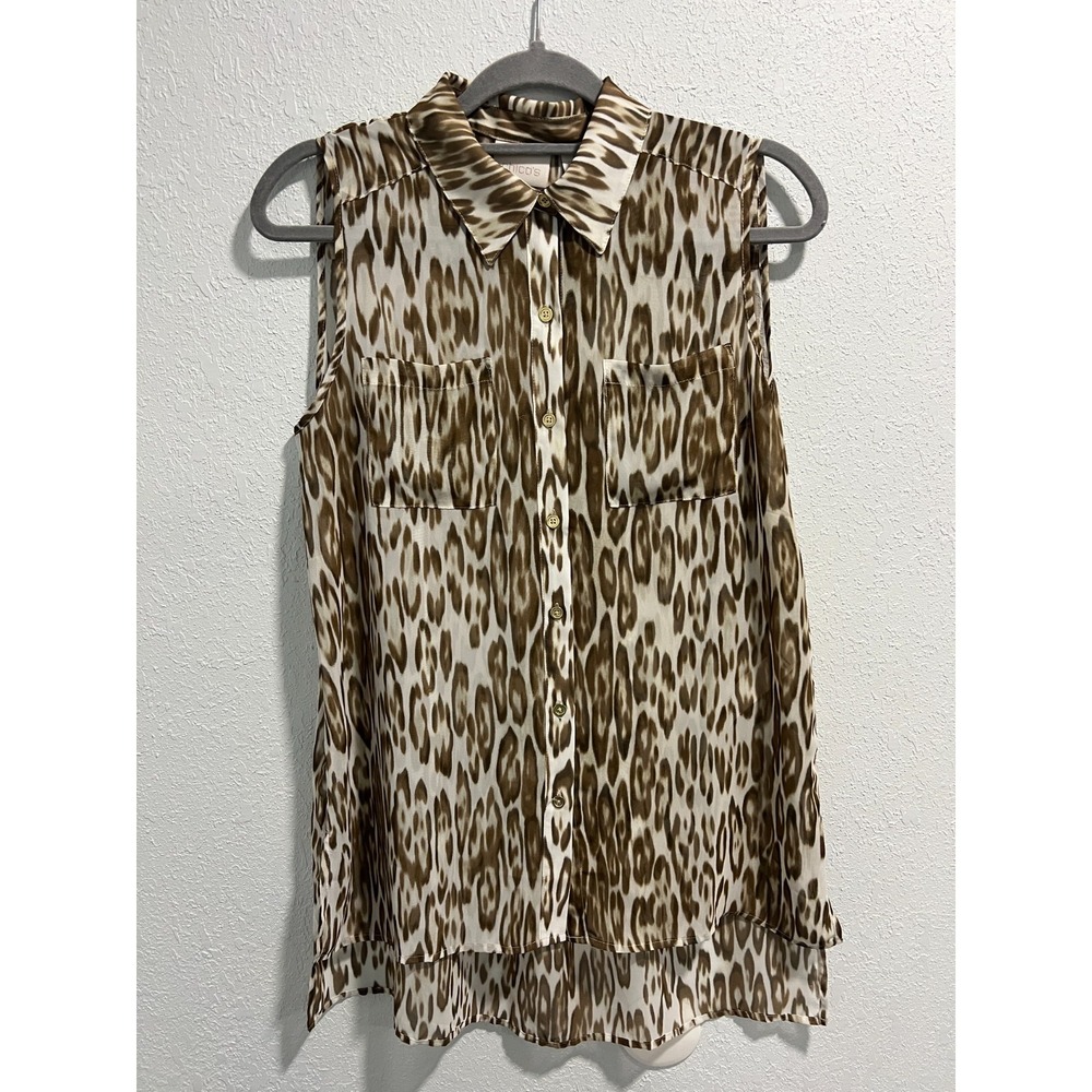 Chico's Womens Top Animal Print Hi Lo Sleeveless Tunic Size 1